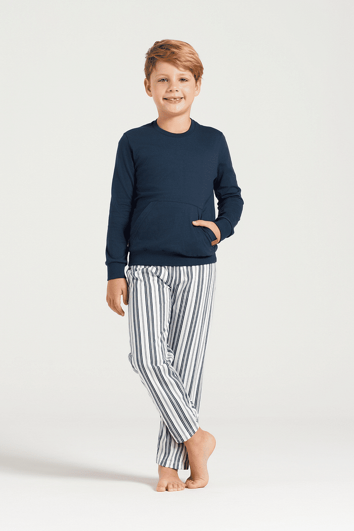 PIJAMA MANGA LONGA EM MEIA MALHA COM CALCA EM MALHA ROTATIVA MASCULINO 