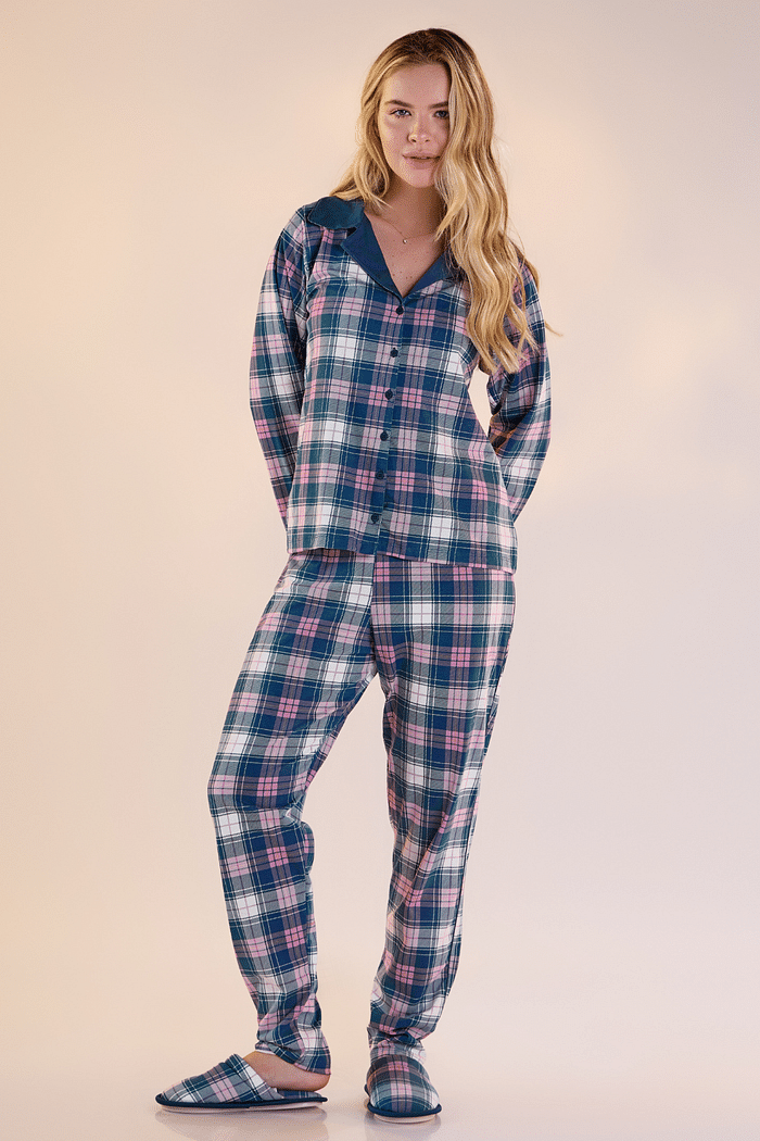 PIJAMA LONGO ABERTO MALHA ESTAMPADA FEMININO