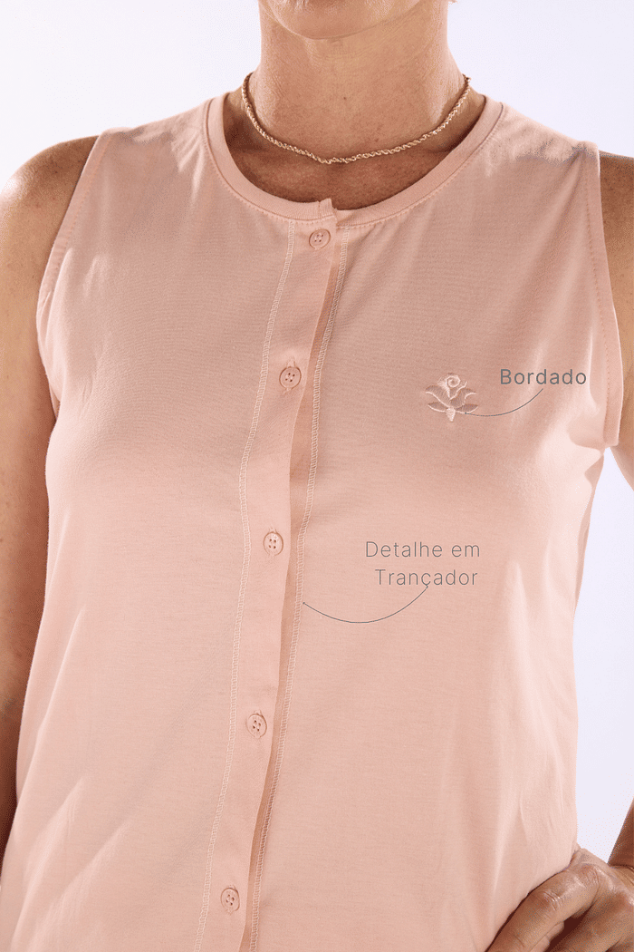 PIJAMA REGATA ABERTURA FRONTAL EM MEIA MALHA COM BERMUDA EM MALHA ROTATIVA FEMININO