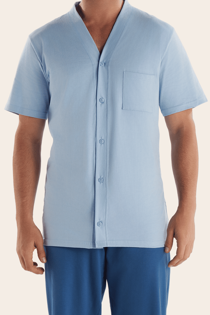 PIJAMA MEIA MANGA ABERTURA FRONTAL COM CALCA EM MEIA MALHA MASCULINO 