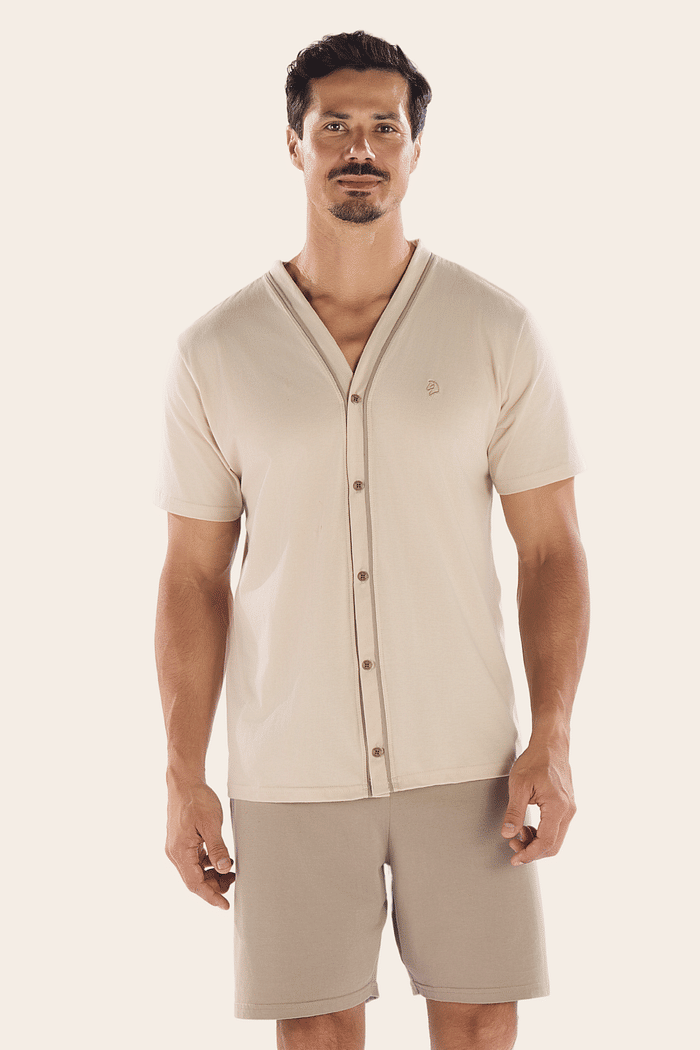 PIJAMA MEIA MANGA ABERTURA FRONTAL COM BERMUDA EM MEIA MALHA MASCULINO 