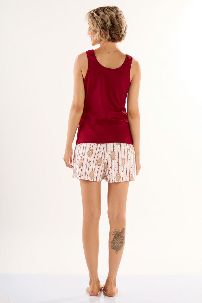 PIJAMA REGATA EM RIBANA 1X1 COM SHORTS EM MALHA ROTATIVA FEMININO