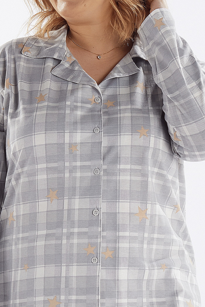 PIJAMA MANGA LONGA ABERTURA FRONTAL COM CALCA EM MALHA ROTATIVA FEMININO