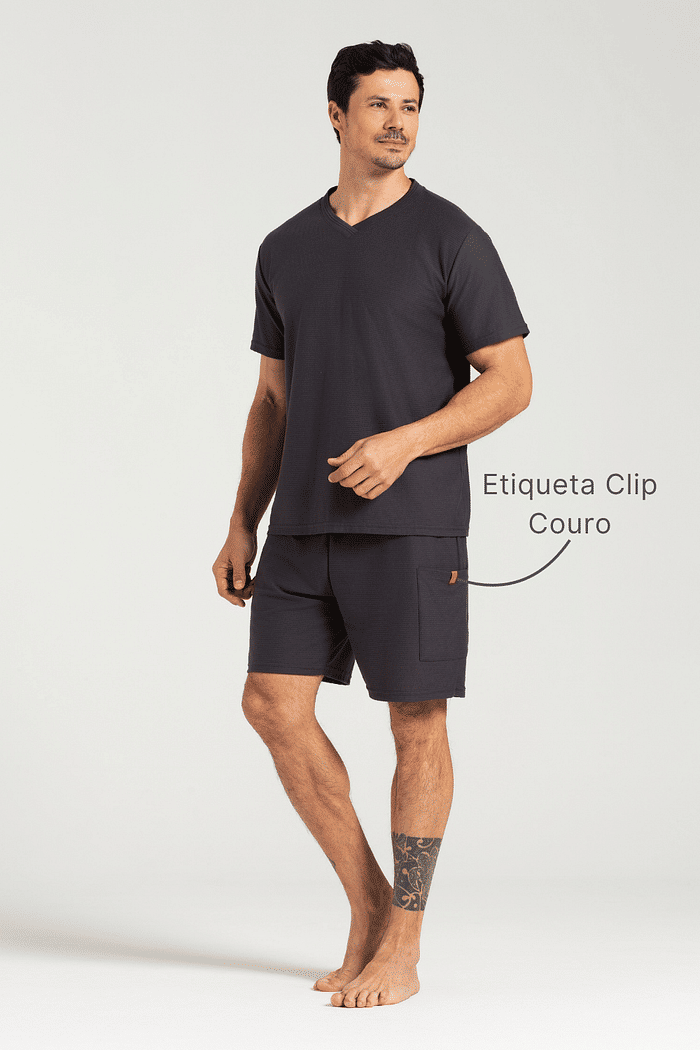 PIJAMA MEIA MANGA COM BERMUDA EM MALHA SETH MASCULINO