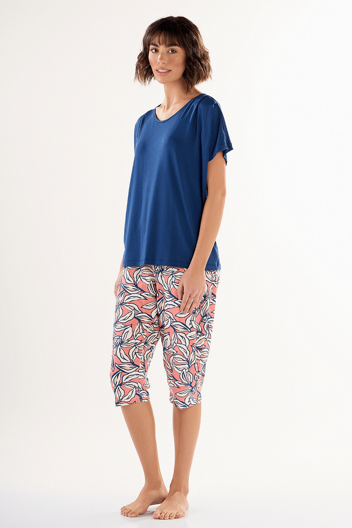PIJAMA FEMININO MEIA MANGA COM CAPRI EM VISCOLYCRA