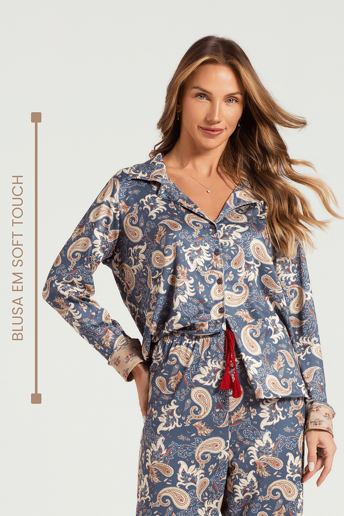 BLUSA MANGA LONGA ABERTURA FRONTAL EM MALHA SOFT TOUCH