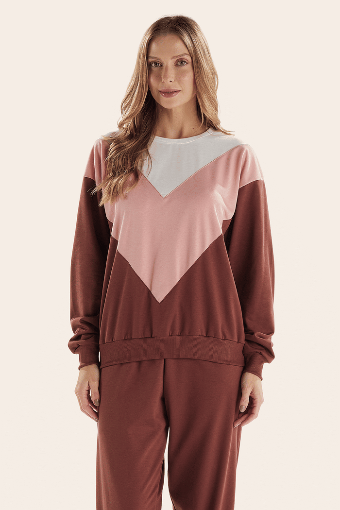 PIJAMA MANGA LONGA COM CALCA EM MOLETINHO FEMININO 