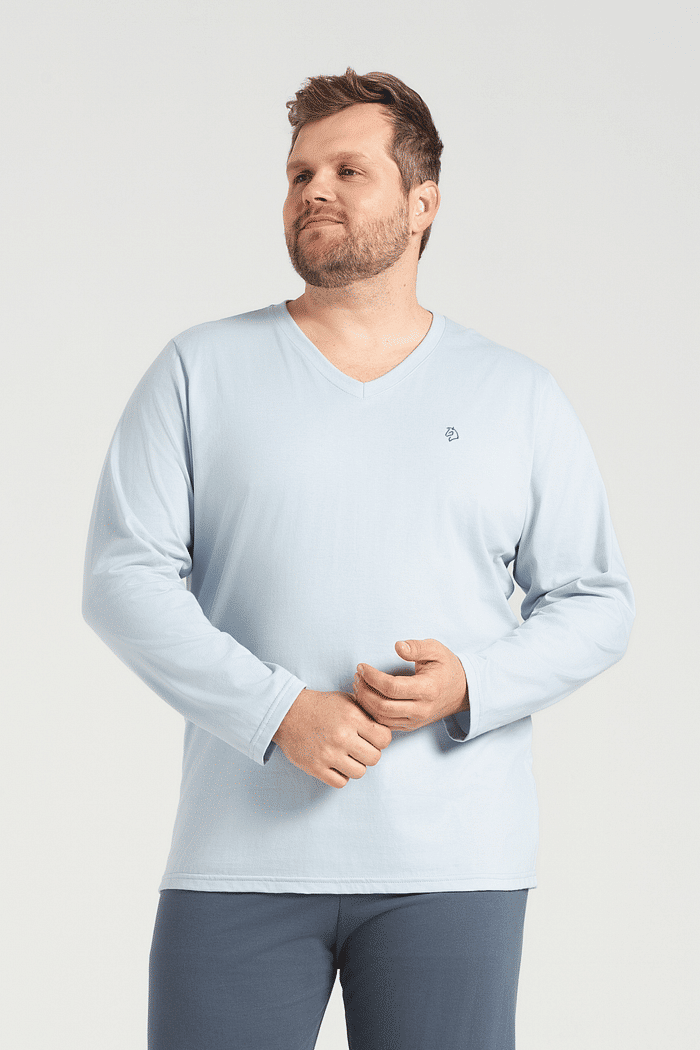 PIJAMA MANGA LONGA COM CALCA EM MEIA MALHA MASCULINO 