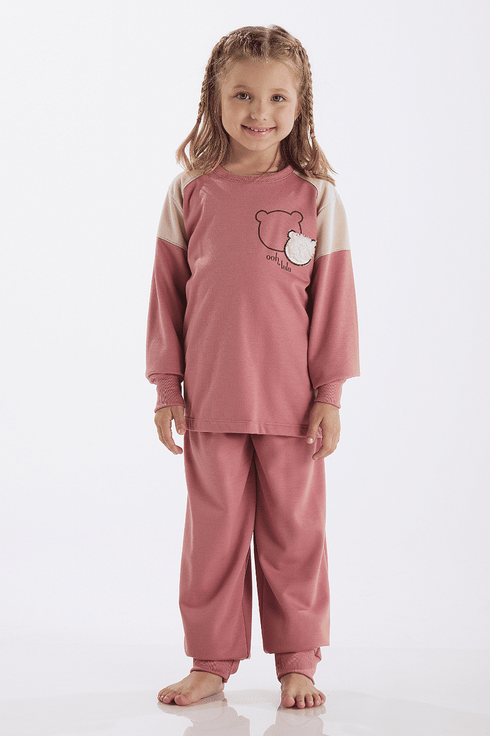 PIJAMA FEMININO INFANTIL MANGA LONGA COM CALÇA EM MOLETINHO PELUCIADO