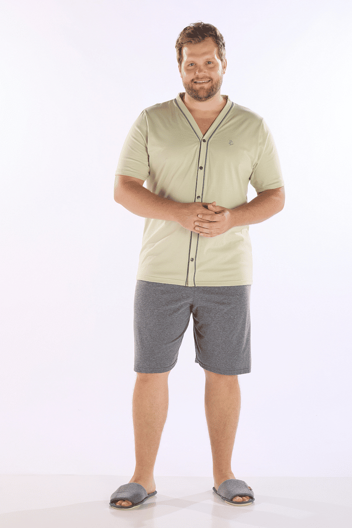 PIJAMA MEIA MANGA ABERTURA FRONTAL COM BERMUDA EM MEIA MALHA MASCULINO 