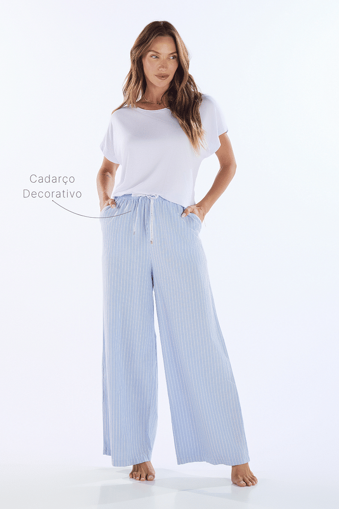 PIJAMA MEIA MANGA EM VISCOLYCRA COM CALCA EM TRICOLINE PANA FEMININO