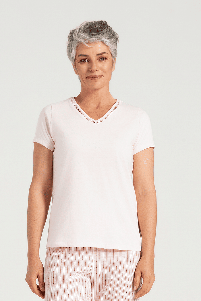 PIJAMA MEIA MANGA EM MEIA MALHA COM CAPRI EM MALHA ROTATIVA FEMININO 