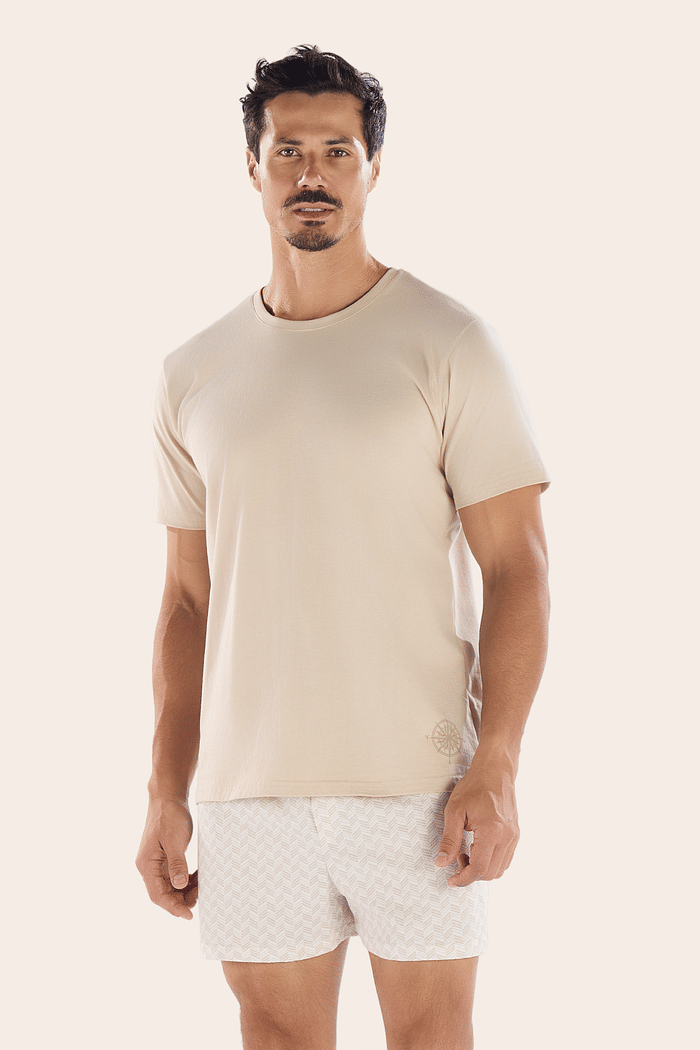 PIJAMA MEIA MANGA EM MEIA MALHA COM SAMBA CANÇÃO EM MALHA ROTATIVA MASCULINO 