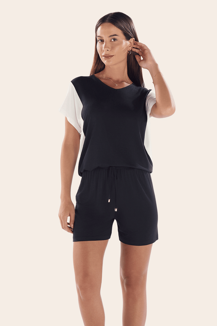 PIJAMA MEIA MANGA COM SHORTS EM VISCOLYCRA FEMININO 