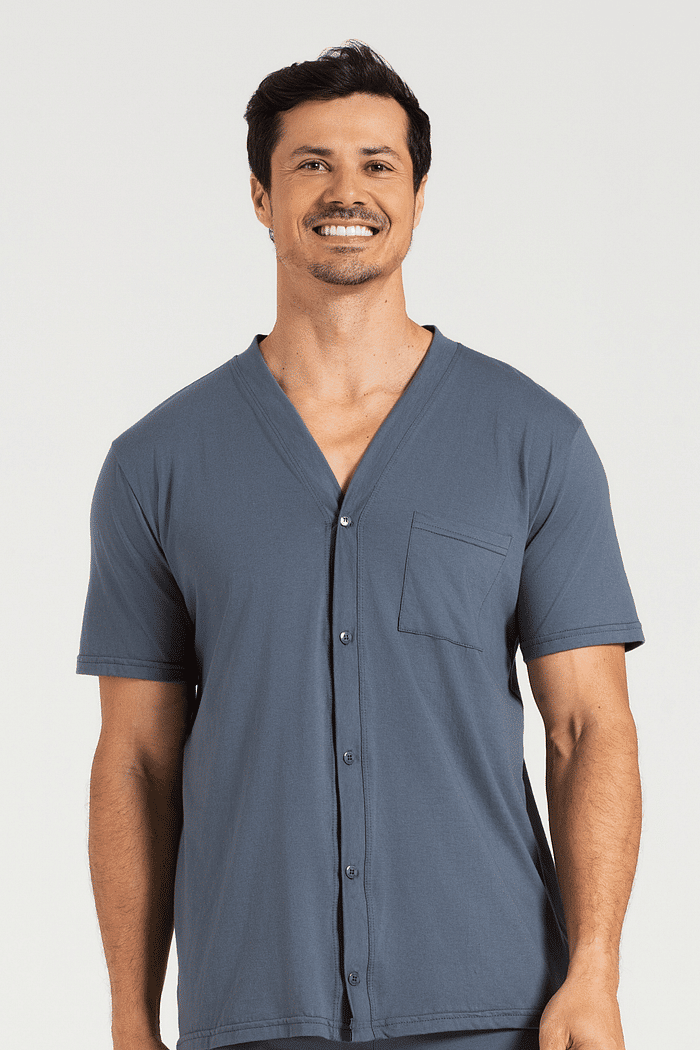 PIJAMA MEIA MANGA ABERTURA FRONTAL COM CALCA EM MEIA MALHA MASCULINO 