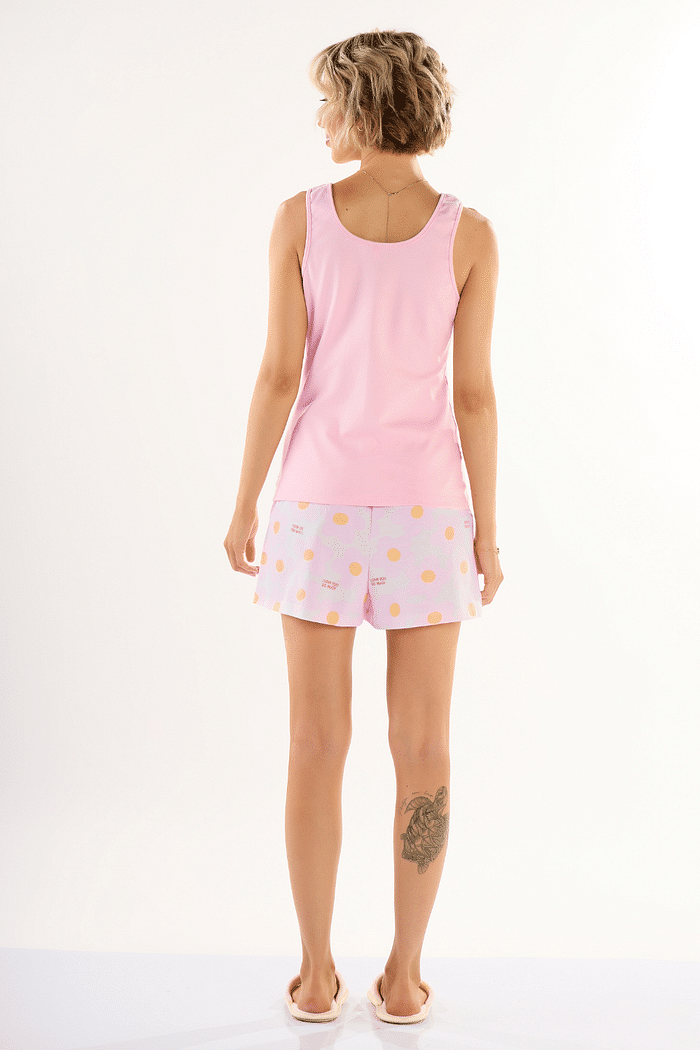 PIJAMA REGATA EM RIBANA 1X1 COM SHORTS EM MALHA ROTATIVA FEMININO