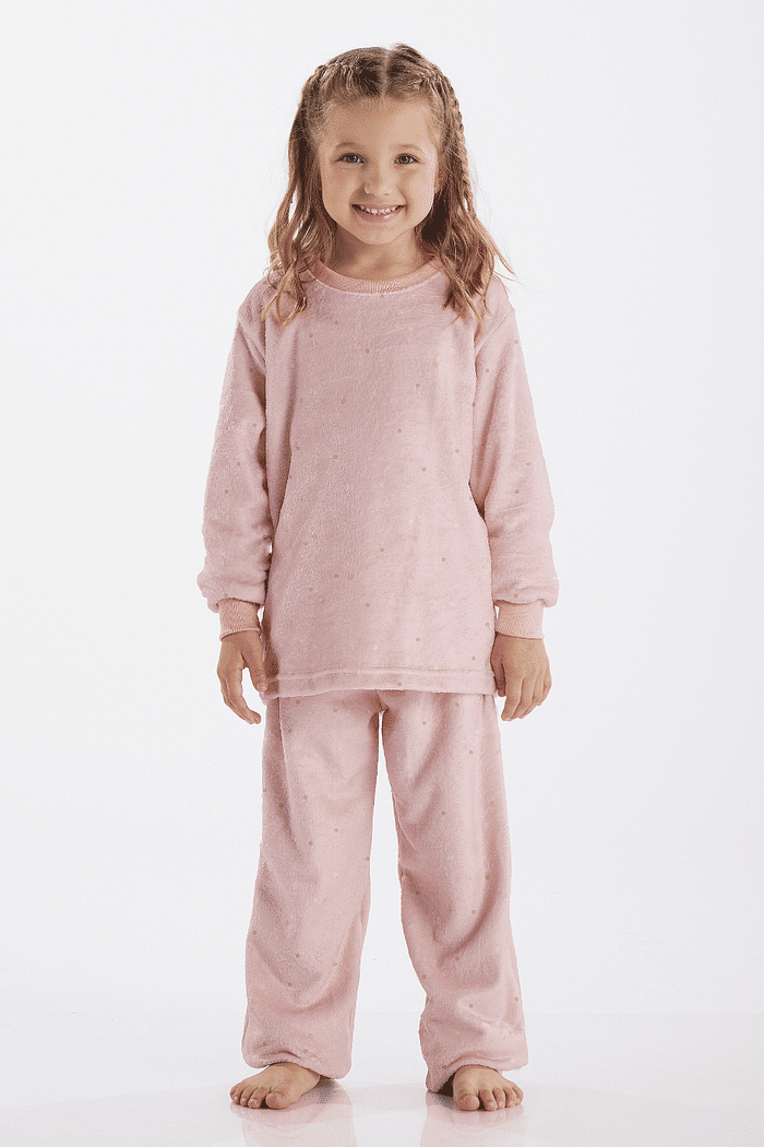 PIJAMA FEMININO INFANTIL MANGA LONGA COM CALÇA EM FLEECE