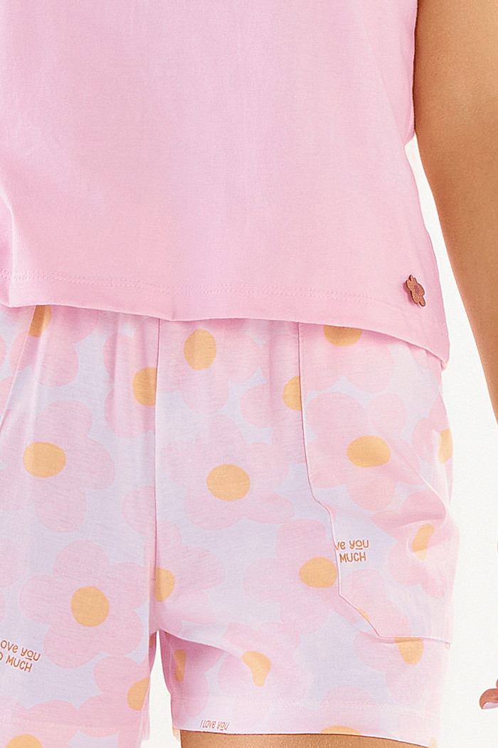PIJAMA FEMININO MEIA MANGA COM SHORTS EM MEIA MALHA