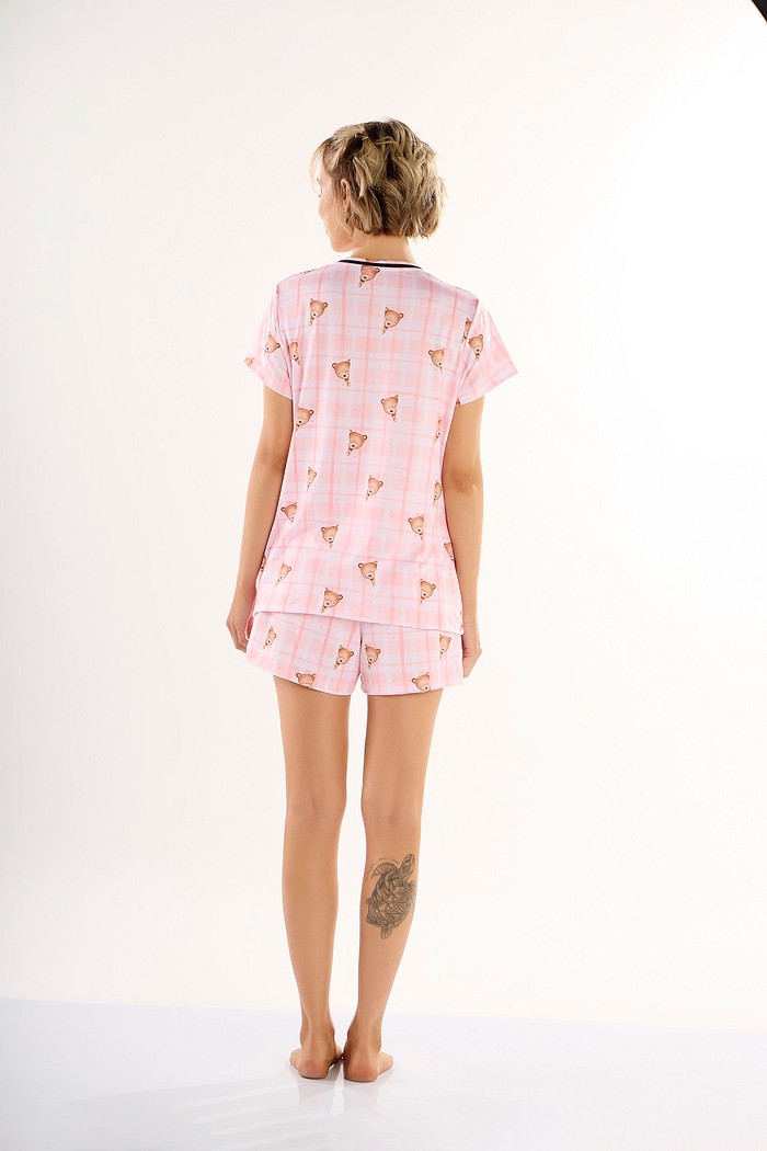 PIJAMA MEIA MANGA COM SHORTS EM MALHA SUBLIMADA FEMININO