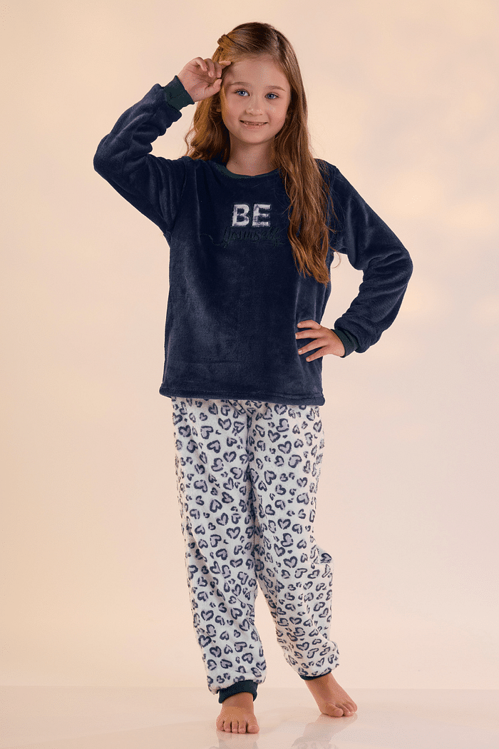 PIJAMA FEMININO INFANTIL MANGA LONGA COM CALÇA EM FLEECE