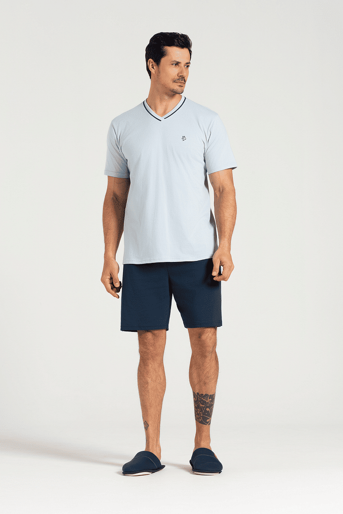 PIJAMA MEIA MANGA COM BERMUDA EM MEIA MALHA MASCULINO 