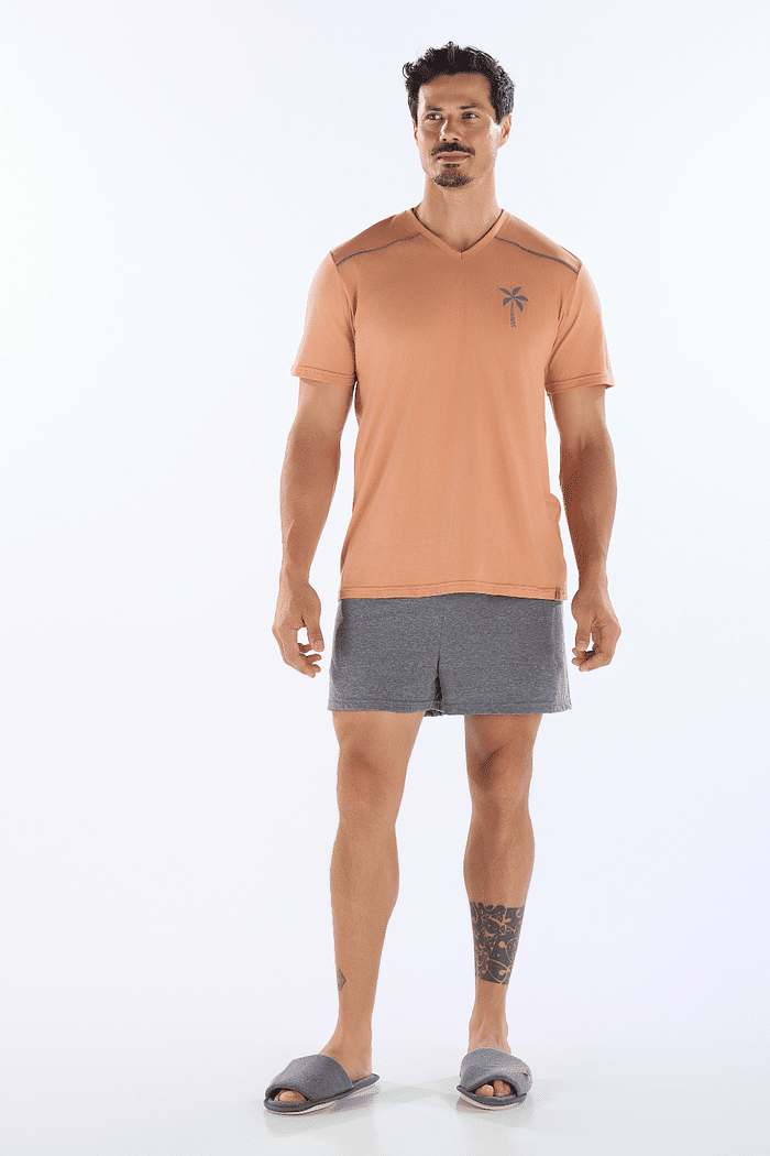 PIJAMA MEIA MANGA COM SAMBA CANCAO EM MEIA MALHA MASCULINO