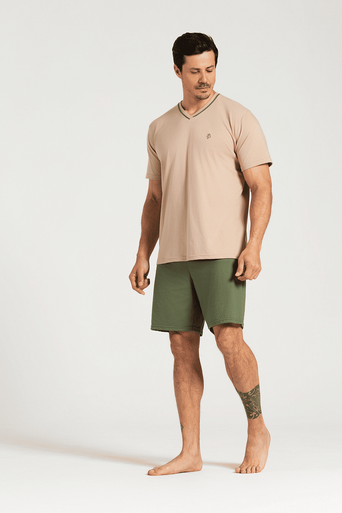PIJAMA MEIA MANGA COM BERMUDA EM MEIA MALHA MASCULINO 