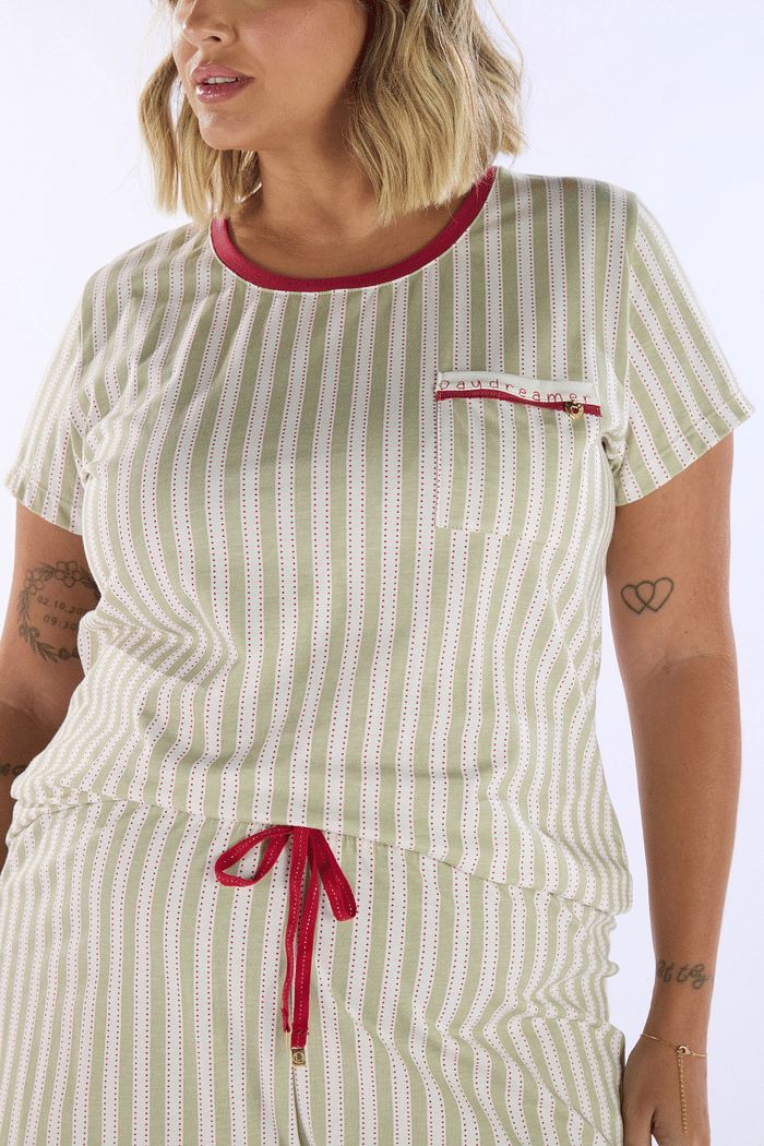 PIJAMA MEIA MANGA COM SHORTS EM MALHA ROTATIVA FEMININO 