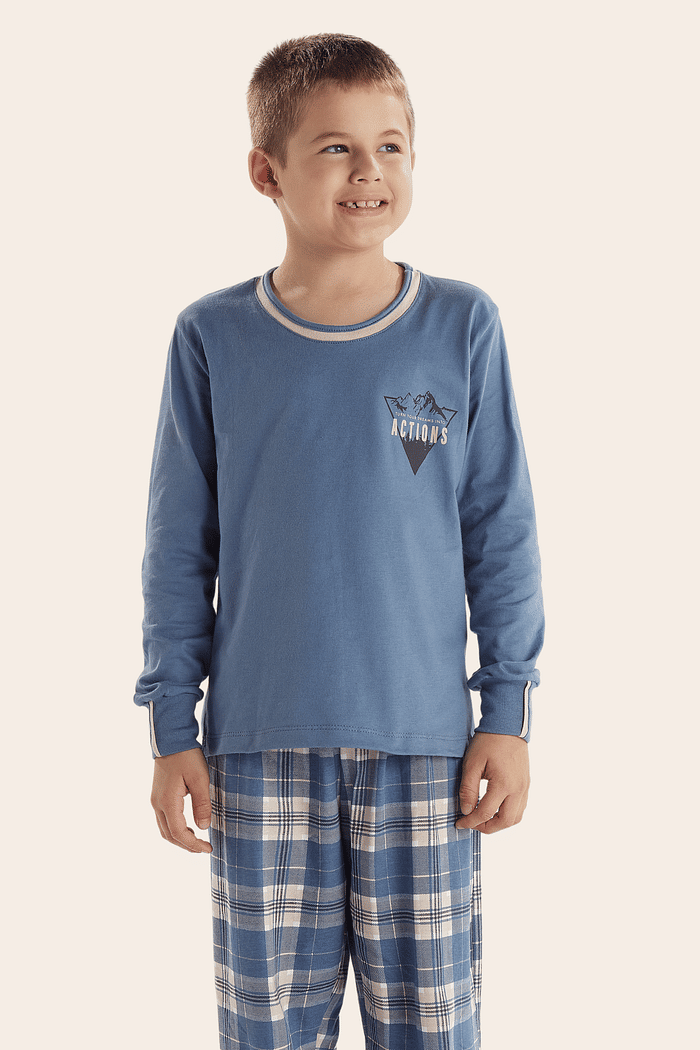 PIJAMA MANGA LONGA EM MEIA MALHA COM CALCA EM MALHA ROTATIVA MASCULINO 