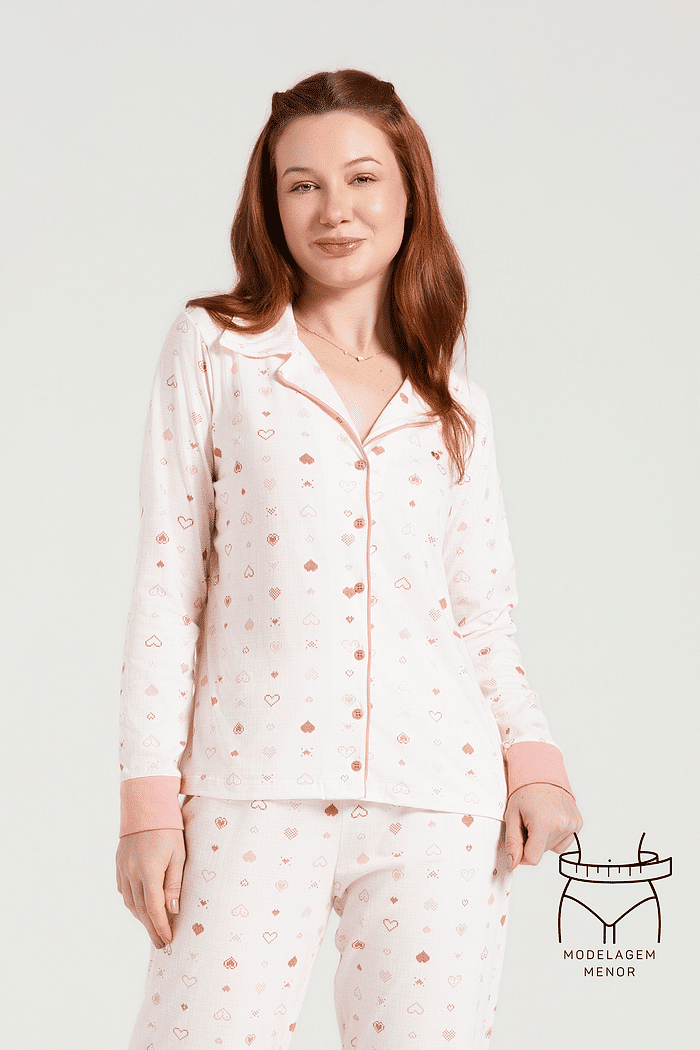 PIJAMA MANGA LONGA ABERTURA FRONTAL COM CALCA EM MALHA ROTATIVA FEMININO