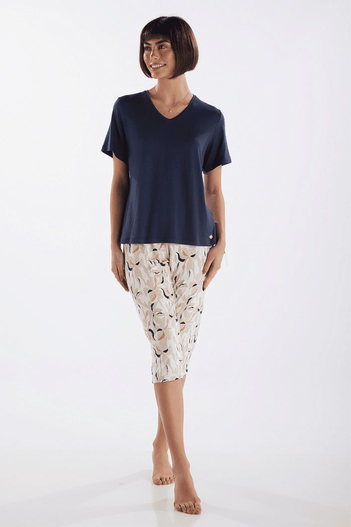 PIJAMA MEIA MANGA EM VISCOLYCRA COM CAPRI EM VISCOLYCRA ROTATIVA FEMININO 