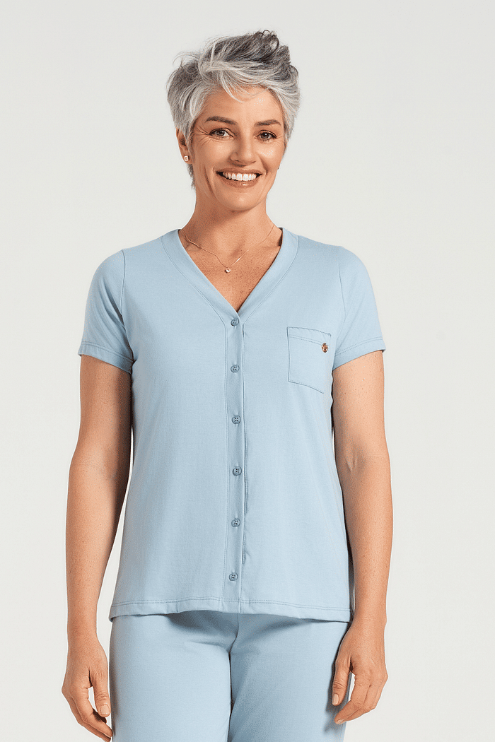 PIJAMA MEIA MANGA ABERTURA FRONTAL COM CAPRI PESCADOR EM MEIA MALHA FEMININO 