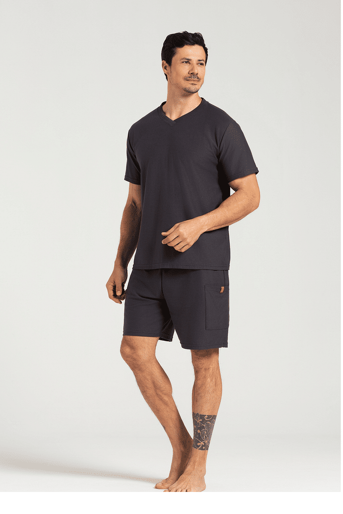 PIJAMA MEIA MANGA COM BERMUDA EM MALHA SETH MASCULINO 