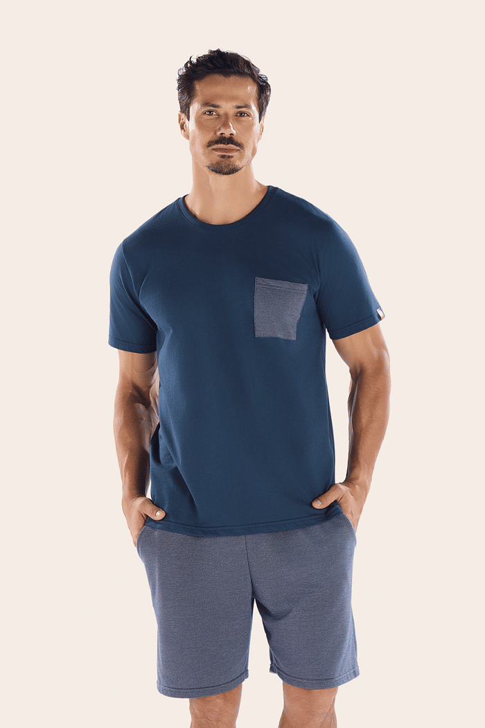 PIJAMA MEIA MANGA EM MEIA MALHA COM BERMUDA EM MALHA MALBEC MASCULINO 