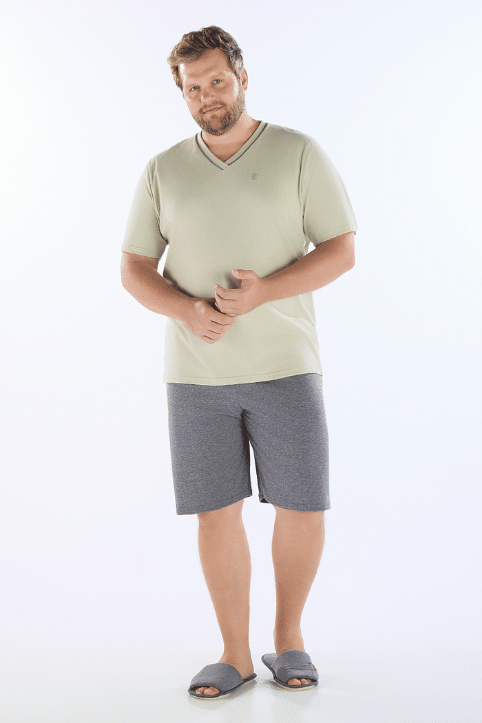 PIJAMA MEIA MANGA COM BERMUDA EM MEIA MALHA MASCULINO 