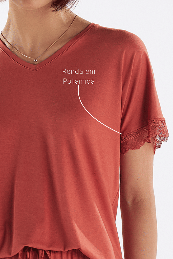 PIJAMA MEIA MANGA COM SHORTS EM VISCOLYCRA FEMININO 