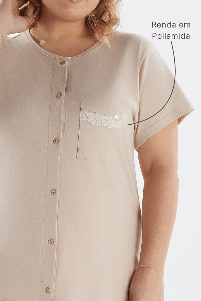 PIJAMA MEIA MANGA ABERTURA FRONTAL EM MEIA MALHA COM CAPRI EM MALHA ROTATIVA FEMININO