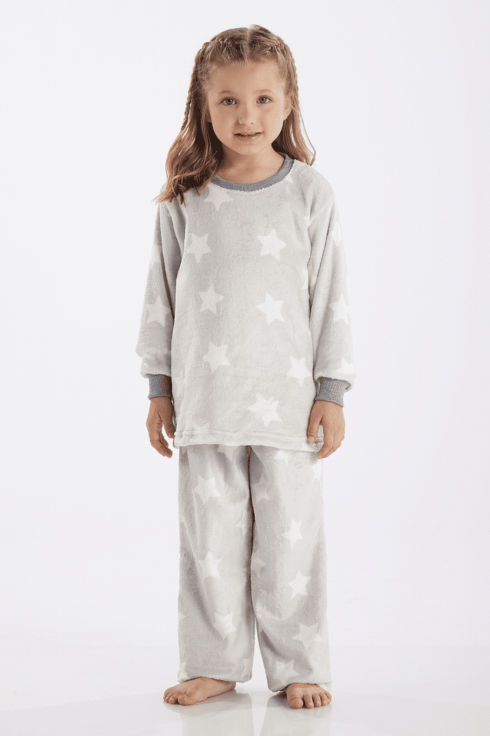 PIJAMA FEMININO INFANTIL MANGA LONGA COM CALÇA EM FLEECE