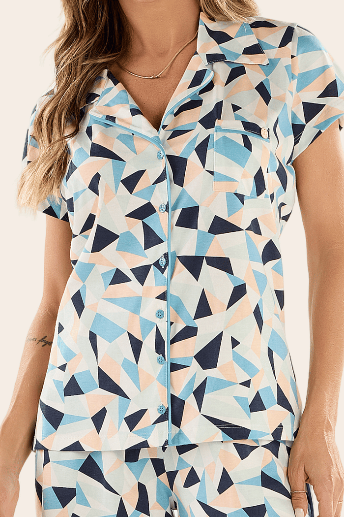 PIJAMA FEMININO AMERICANO COM SHORTS EM MEIA MALHA