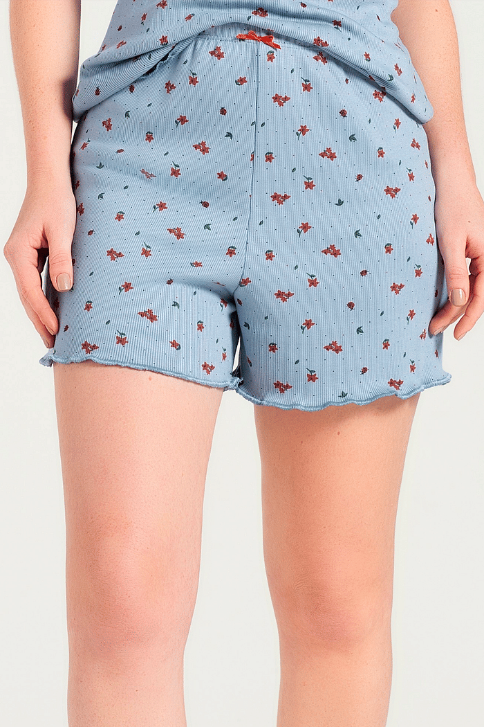 SHORTS EM RIBANA DE VISCOSE ESTAMPADA FEMININO
