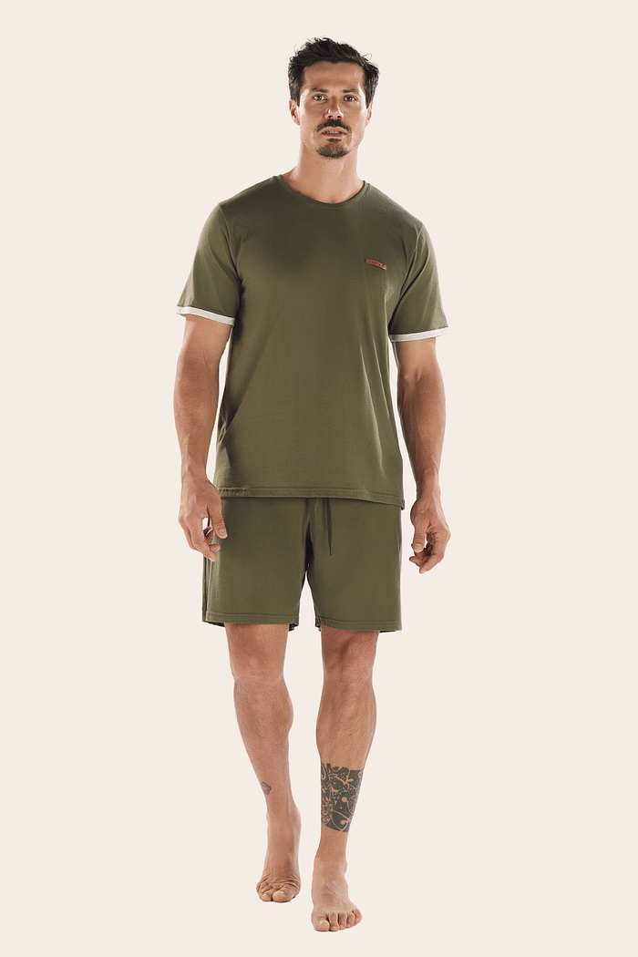 PIJAMA MEIA MANGA COM BERMUDA EM MEIA MALHA MASCULINO 