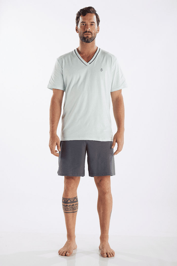 PIJAMA MEIA MANGA COM BERMUDA EM MEIA MALHA MASCULINO 