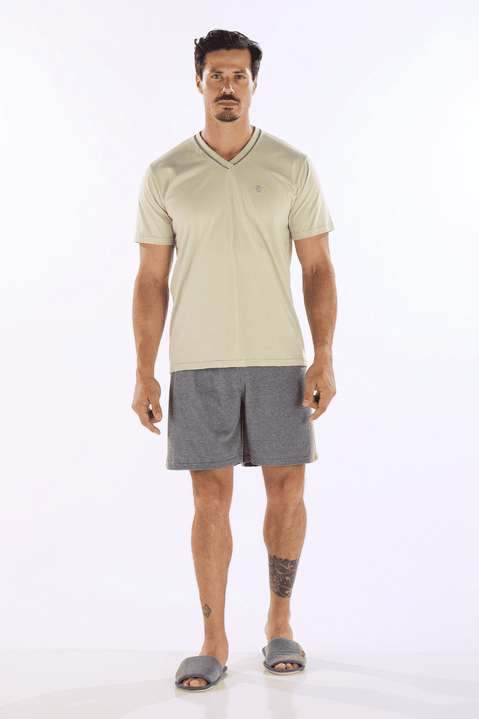 PIJAMA MEIA MANGA COM BERMUDA EM MEIA MALHA MASCULINO