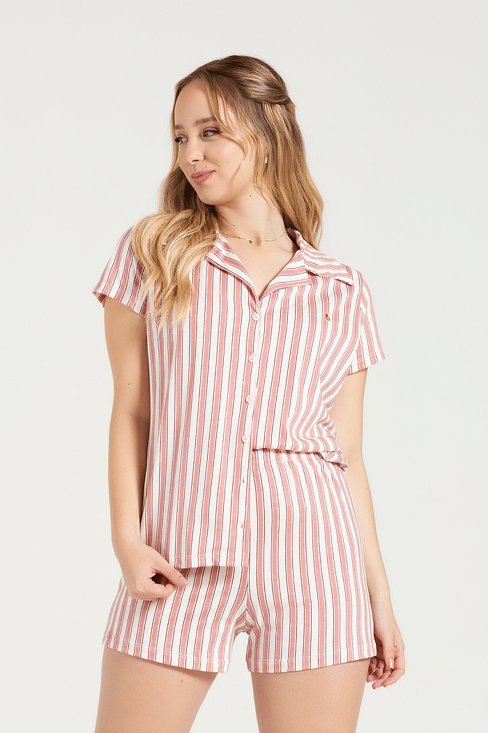 PIJAMA AMERICANO COM SHORTS EM MEIA MALHA FEMININO
