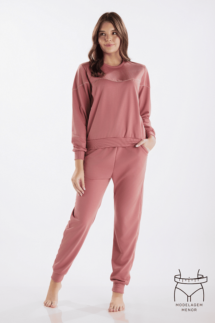 PIJAMA MANGA LONGA COM CALCA EM MOLETINHO FEMININO