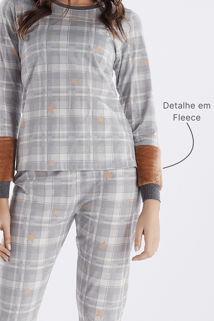 PIJAMA MANGA LONGA COM CALCA EM MALHA ROTATIVA FEMININO 