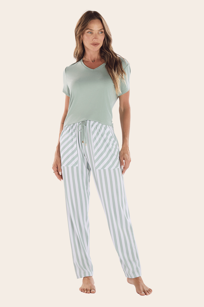 PIJAMA MEIA MANGA EM VISCOLYCRA COM CALCA EM MALHA SUBLIMADA FEMININO 