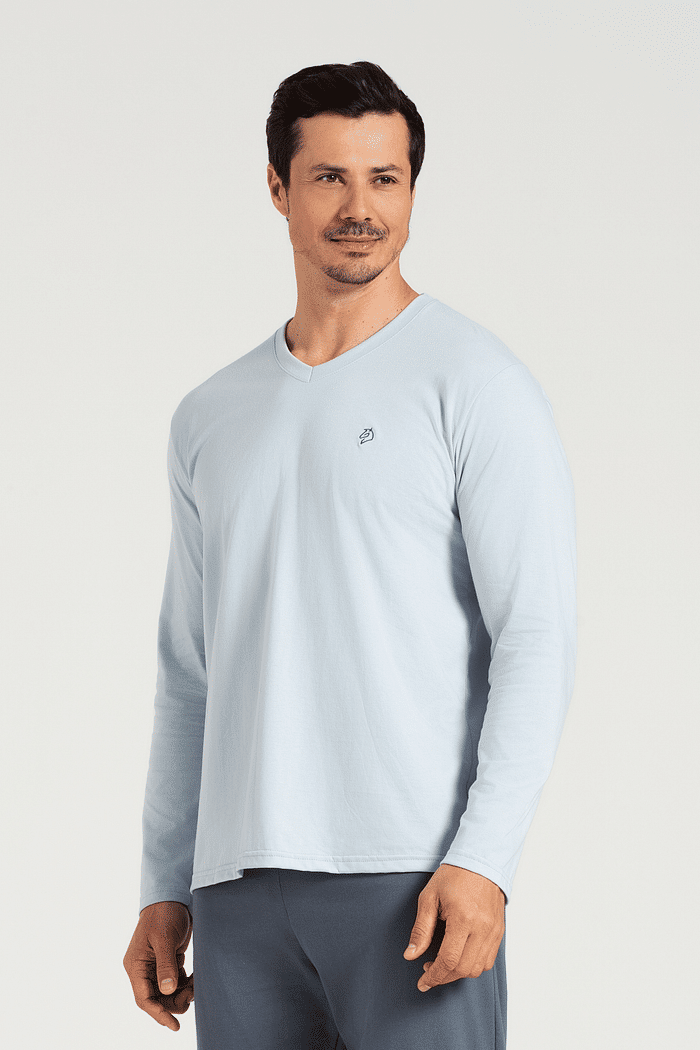 PIJAMA MANGA LONGA COM CALCA EM MEIA MALHA MASCULINO 