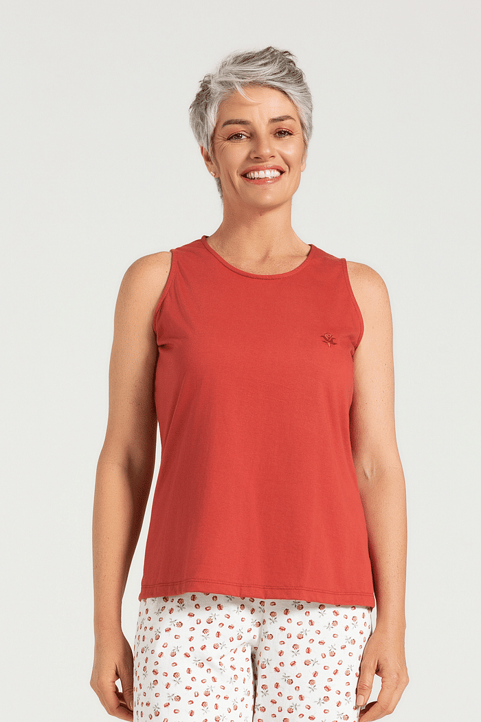 PIJAMA REGATA EM MEIA MALHA COM BERMUDA EM MALHA ROTATIVA FEMININO 