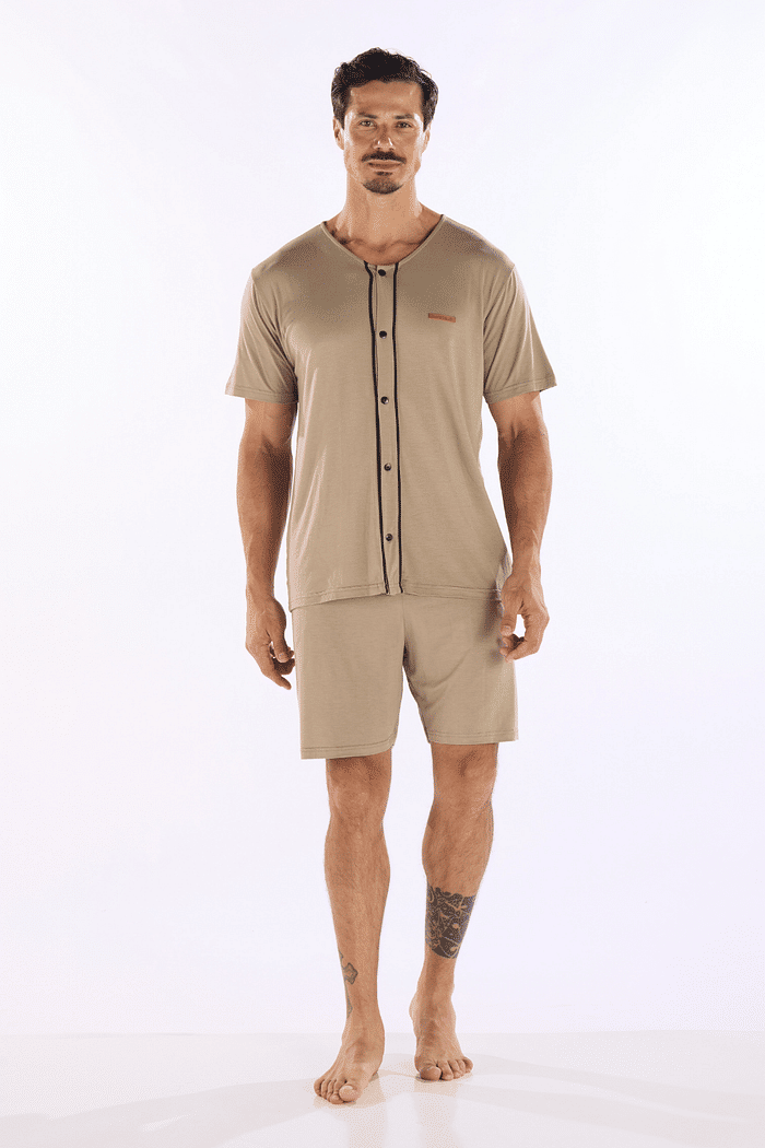 PIJAMA MEIA MANGA ABERTURA FRONTAL COM BERMUDA EM VISCOLYCRA MASCULINO